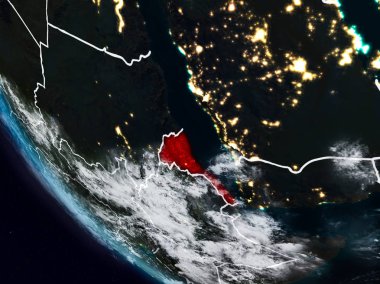 Uzaydan görünür ülke sınırları ile Eritre geceleri. 3D çizim. Nasa tarafından döşenmiş bu görüntü unsurları.