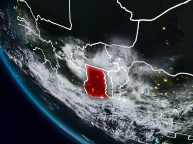 Uzaydan görünür ülke sınırları ile Gana geceleri. 3D çizim. Nasa tarafından döşenmiş bu görüntü unsurları.