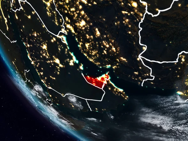 Suudi Arabistan geceleri görünür ülke sınırları ile uzaydan. 3D çizim. Nasa tarafından döşenmiş bu görüntü unsurları.