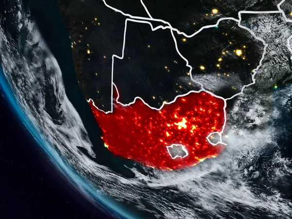 Güney Afrika uzaydan görünür ülke sınırları ile gece. 3D çizim. Nasa tarafından döşenmiş bu görüntü unsurları.