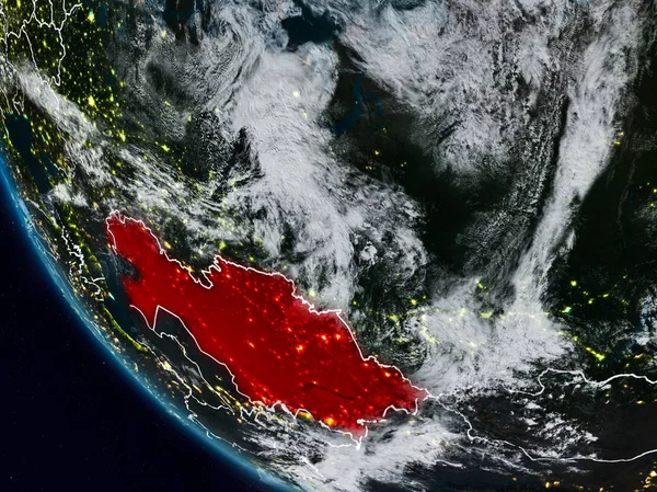Uzaydan görünür ülke sınırları ile Kazakistan geceleri. 3D çizim. Nasa tarafından döşenmiş bu görüntü unsurları.