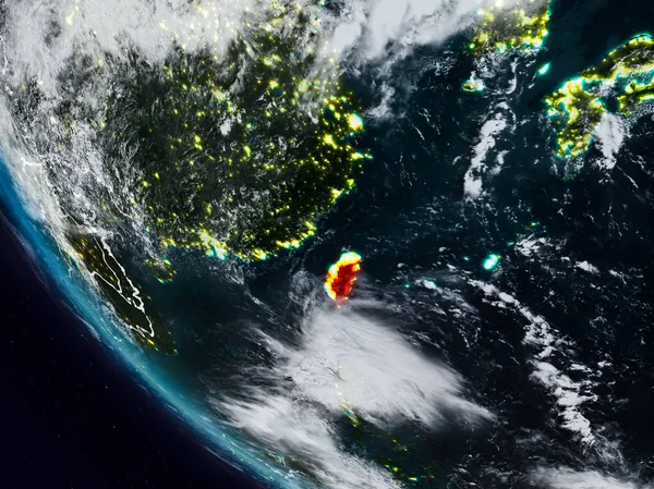 Uzaydan görünür ülke sınırları ile Tayvan geceleri. 3D çizim. Nasa tarafından döşenmiş bu görüntü unsurları.