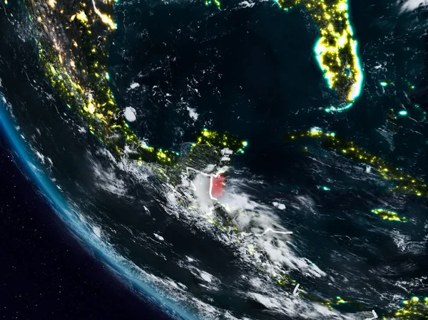 Uzaydan görünür ülke sınırları ile Belize geceleri. 3D çizim. Nasa tarafından döşenmiş bu görüntü unsurları.