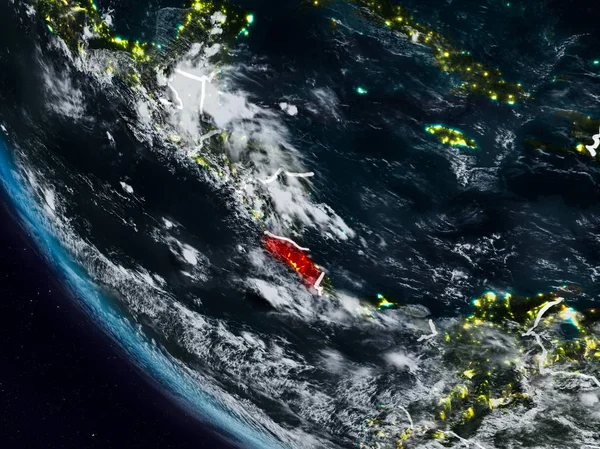 Kosta Rika uzaydan görünür ülke sınırları ile gece. 3D çizim. Nasa tarafından döşenmiş bu görüntü unsurları.