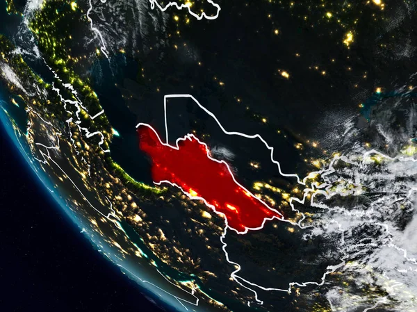 Uzaydan görünür ülke sınırları ile Türkmenistan geceleri. 3D çizim. Nasa tarafından döşenmiş bu görüntü unsurları.