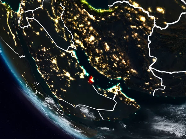 Uzaydan görünür ülke sınırları ile Katar gece. 3D çizim. Nasa tarafından döşenmiş bu görüntü unsurları.