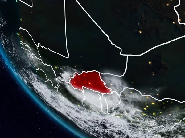 Burkina Faso uzaydan görünür ülke sınırları ile gece. 3D çizim. Nasa tarafından döşenmiş bu görüntü unsurları.