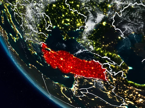 Görünür ülke sınırları ile uzaydan Türkiye geceleri. 3D çizim. Nasa tarafından döşenmiş bu görüntü unsurları.