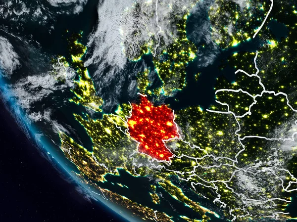 Uzaydan görünür ülke sınırları ile Almanya geceleri. 3D çizim. Nasa tarafından döşenmiş bu görüntü unsurları.