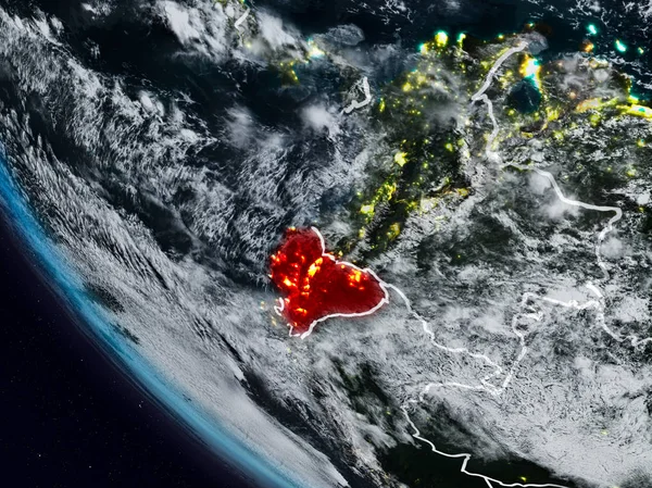 Uzaydan görünür ülke sınırları ile Ekvator geceleri. 3D çizim. Nasa tarafından döşenmiş bu görüntü unsurları.