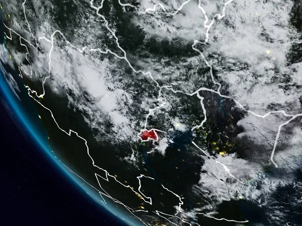 Uzaydan görünür ülke sınırları ile Ruanda geceleri. 3D çizim. Nasa tarafından döşenmiş bu görüntü unsurları.
