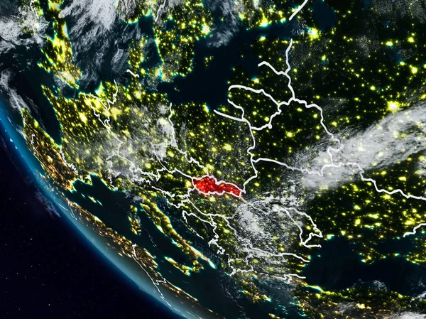 Uzaydan görünür ülke sınırları ile Slovakya geceleri. 3D çizim. Nasa tarafından döşenmiş bu görüntü unsurları.