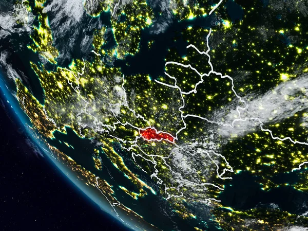 Eslovaquia Por Noche Desde Espacio Con Fronteras País Visibles Ilustración — Foto de Stock