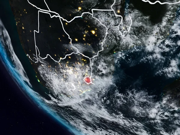 Görünür ülke sınırları ile uzaydan Svaziland geceleri. 3D çizim. Nasa tarafından döşenmiş bu görüntü unsurları.
