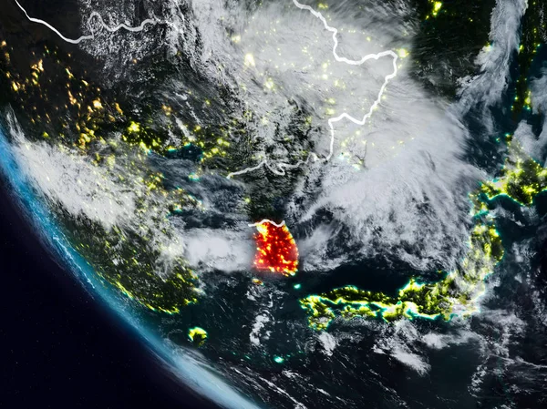 Uzaydan görünür ülke sınırları ile Güney Kore gece. 3D çizim. Nasa tarafından döşenmiş bu görüntü unsurları.