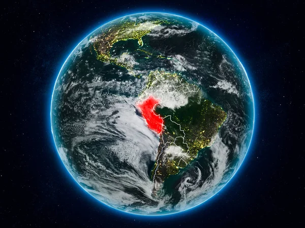 Perú Desde Espacio Planeta Tierra Por Noche Con Fronteras País —  Fotos de Stock