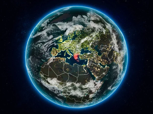Řecko Vesmíru Planetě Zemi Noci Hranice Viditelné Země Obrázek Prvky — Stock fotografie