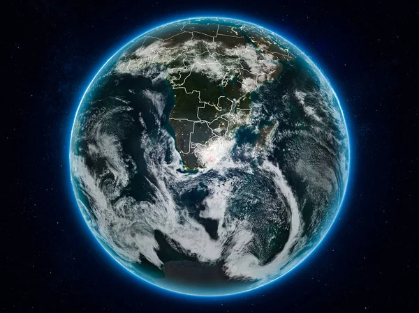 莱索托从空间在行星地球在晚上以可看见的国家边界 Nasa 提供的这个图像的元素 — 图库照片