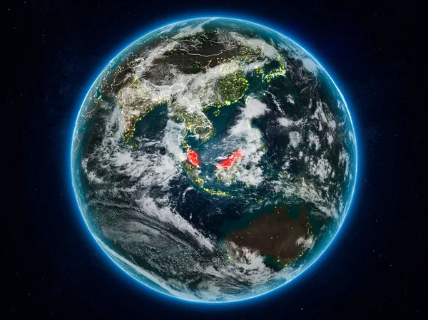马来西亚从地球上的空间在晚上与可见的国家边界 Nasa 提供的这个图像的元素 — 图库照片