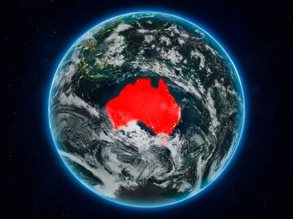 Australie Espace Sur Planète Terre Nuit Avec Des Frontières Pays — Photo