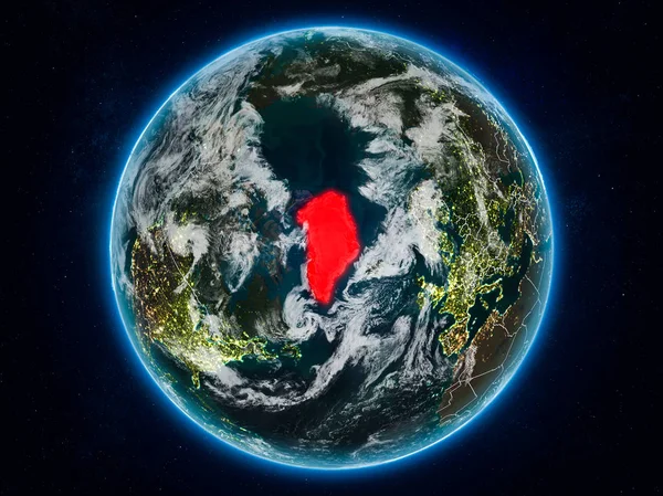 Groenlandia Desde Espacio Planeta Tierra Por Noche Con Fronteras País — Foto de Stock