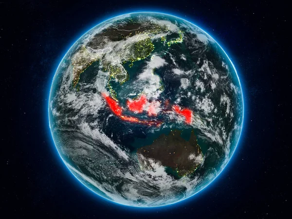 Indonésie Místa Planetě Zemi Noci Hranice Viditelné Země Obrázek Prvky — Stock fotografie