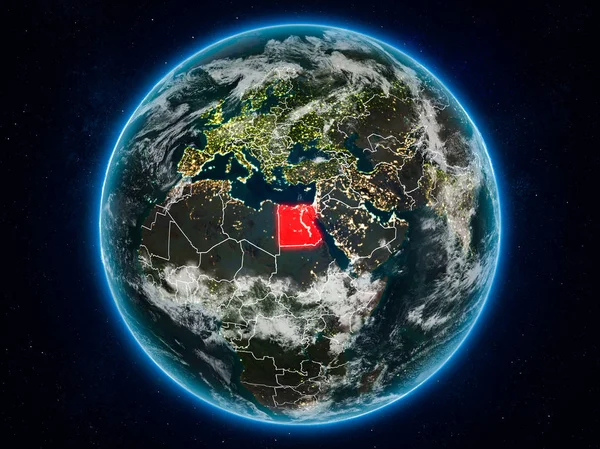 Egito Partir Espaço Planeta Terra Noite Com Fronteiras Visíveis País — Fotografia de Stock