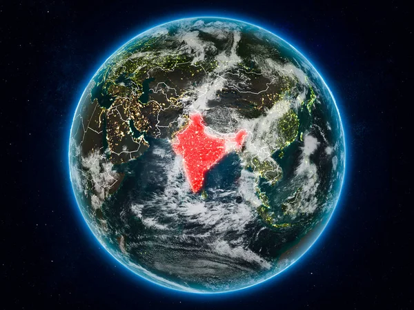 地球目に見える国のボーダーとの夜に宇宙からのインド イラスト Nasa から提供されたこのイメージの要素 — ストック写真