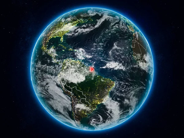 Francouzská Guayana Vesmíru Planetě Zemi Noci Hranice Viditelné Země Obrázek — Stock fotografie