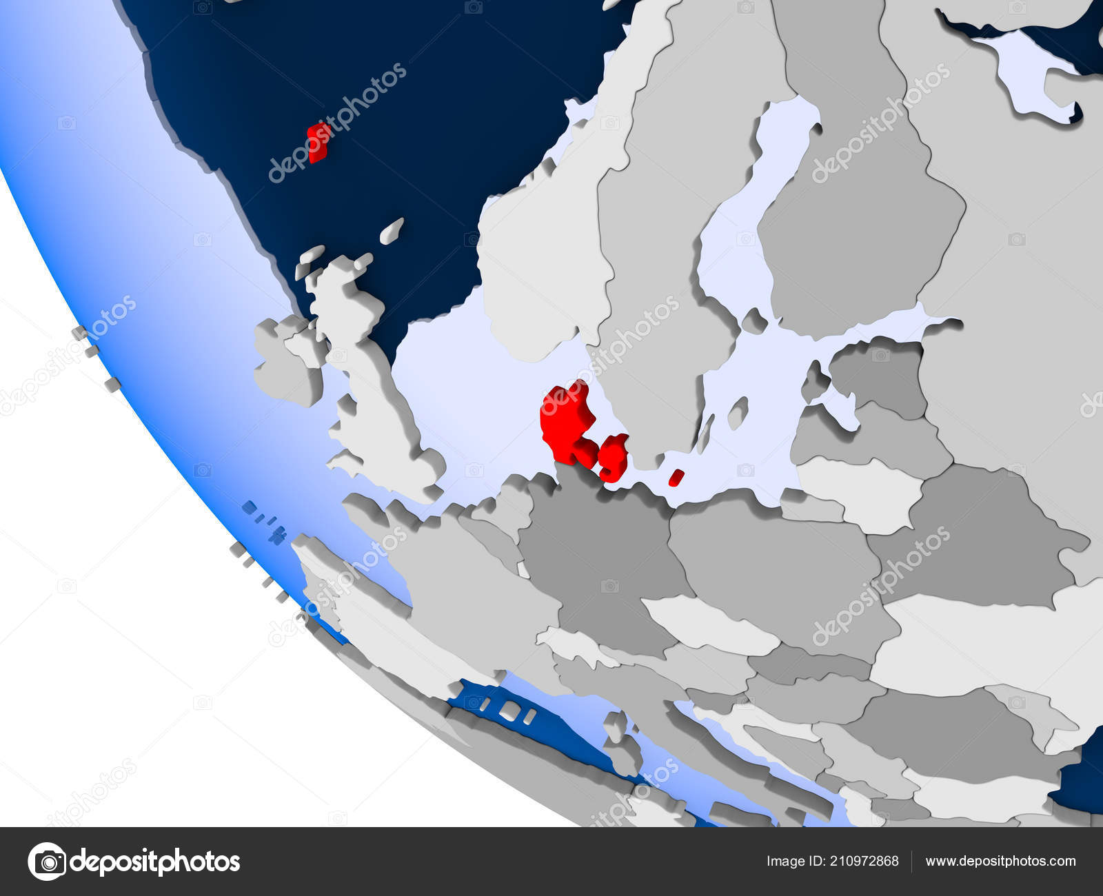 Carte Danemark Rouge Sur Monde Politique Avec Les Océans