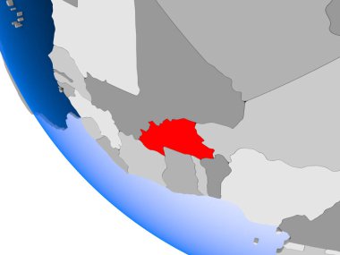 Burkina Faso Haritası kırmızı şeffaf okyanuslar ile siyasi dünya üzerinde. 3D çizim.