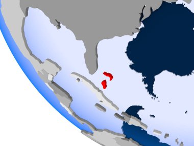 Bahamalar Haritası kırmızı şeffaf okyanuslar ile siyasi dünya üzerinde. 3D çizim.