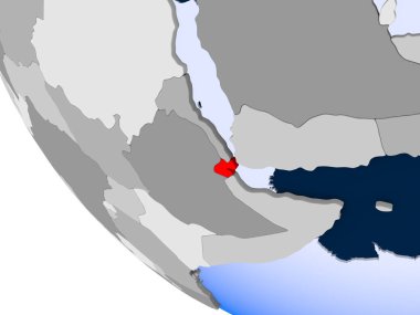 Cibuti Haritası kırmızı şeffaf okyanuslar ile siyasi dünya üzerinde. 3D çizim.