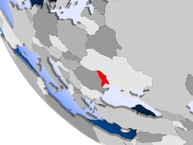 Moldova Haritası kırmızı şeffaf okyanuslar ile siyasi dünya üzerinde. 3D çizim.