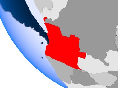 Angola Haritası kırmızı şeffaf okyanuslar ile siyasi dünya üzerinde. 3D çizim.