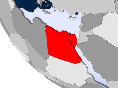 Harita Mısır kırmızı şeffaf okyanuslar ile siyasi dünya üzerinde. 3D çizim.