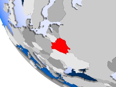 Beyaz Rusya Haritası kırmızı şeffaf okyanuslar ile siyasi dünya üzerinde. 3D çizim.