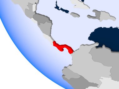 Panama Haritası kırmızı şeffaf okyanuslar ile siyasi dünya üzerinde. 3D çizim.