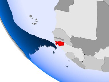 Gine-Bissau Haritası kırmızı şeffaf okyanuslar ile siyasi dünya üzerinde. 3D çizim.