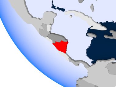 Nikaragua Haritası kırmızı şeffaf okyanuslar ile siyasi dünya üzerinde. 3D çizim.