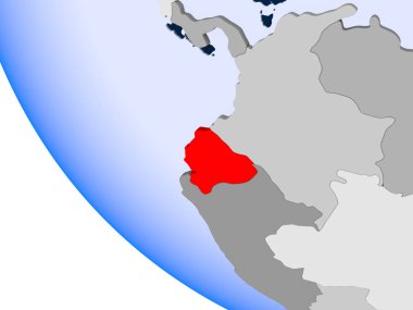 Ekvador Haritası kırmızı şeffaf okyanuslar ile siyasi dünya üzerinde. 3D çizim.