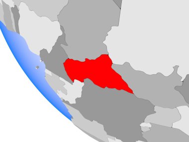 Orta Afrika Haritası kırmızı şeffaf okyanuslar ile siyasi dünya üzerinde. 3D çizim.