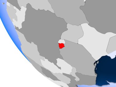 Burundi Haritası kırmızı şeffaf okyanuslar ile siyasi dünya üzerinde. 3D çizim.