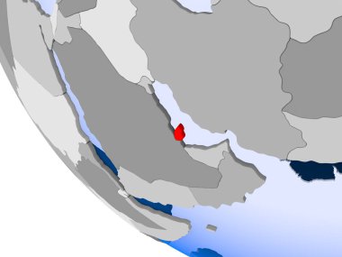 Katar Haritası kırmızı şeffaf okyanuslar ile siyasi dünya üzerinde. 3D çizim.