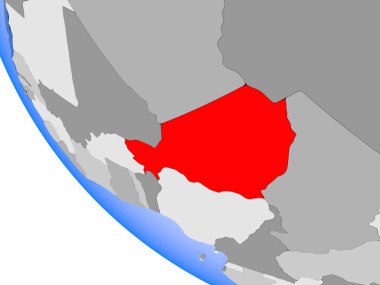 Nijer Haritası kırmızı şeffaf okyanuslar ile siyasi dünya üzerinde. 3D çizim.