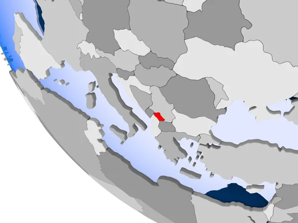 Mapa Kosowo Czerwono Globus Polityczny Przezroczystym Oceanów Ilustracja — Zdjęcie stockowe