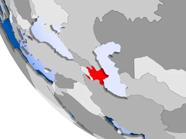 Mappa Dell Azerbaigian Rosso Sul Globo Politico Con Oceani Trasparenti — Foto Stock