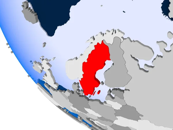 Карта Швеції Червоний Колір Політичних Глобусом Допомогою Прозорих Океанів Ілюстрація — стокове фото