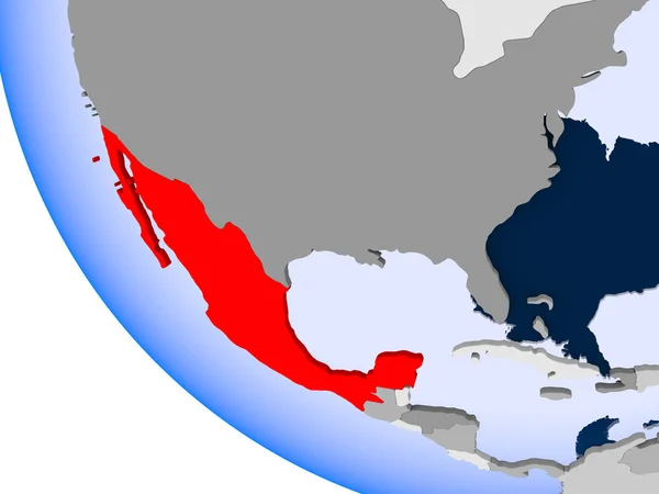 Mapa México Rojo Sobre Globo Político Con Océanos Transparentes Ilustración — Foto de Stock