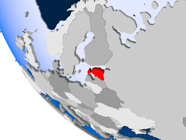 爱沙尼亚的地图在红色在政治地球以透明的海洋 — 图库照片